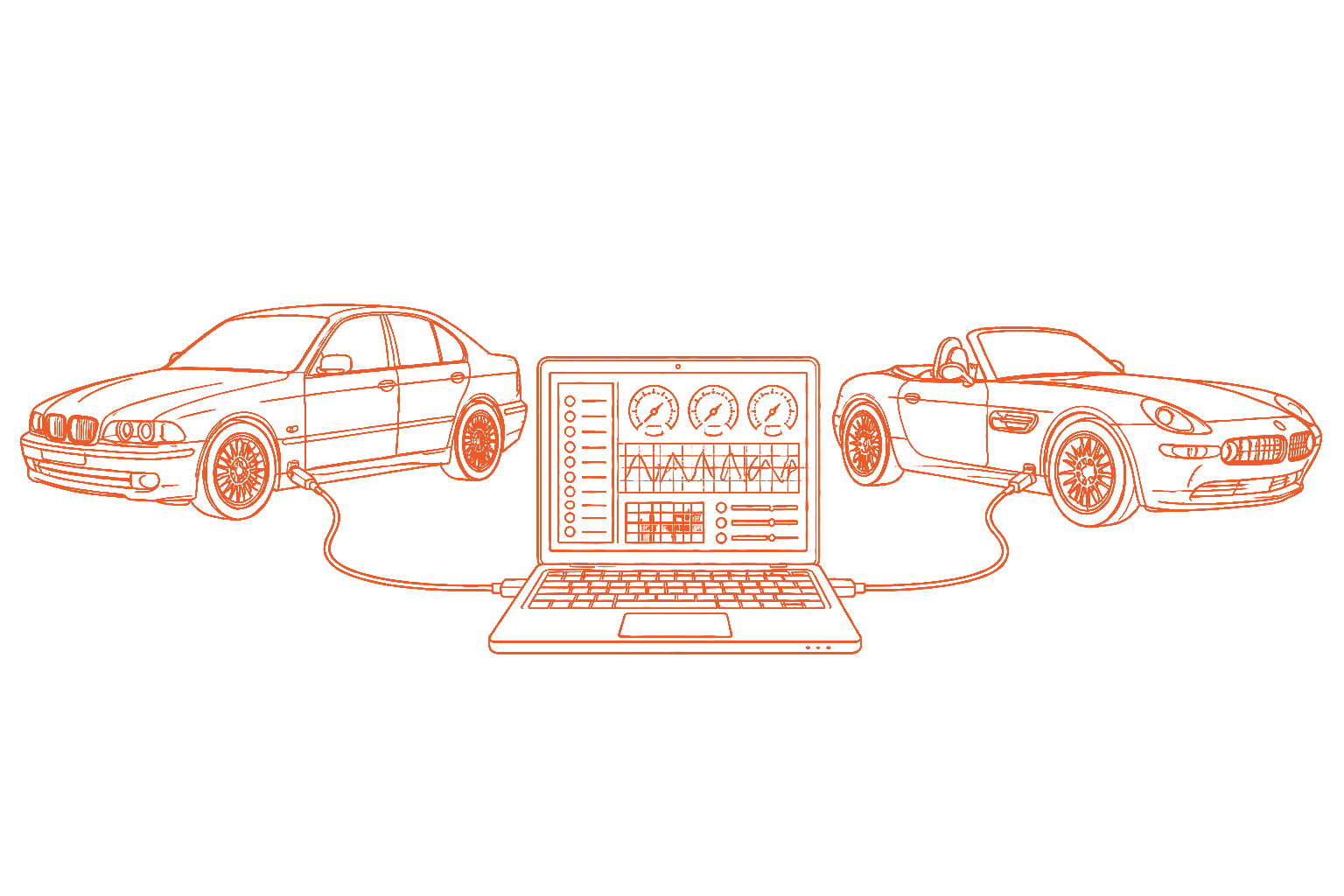 BMW M5 E39 and BMW Z8 connected to DiagLab on a laptop